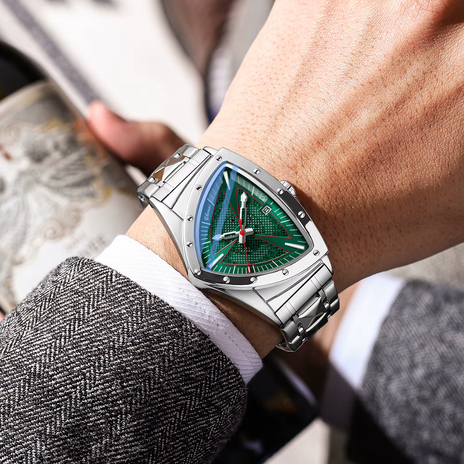 CHENXI homme d'affaires montre cadran triangulaire Unique luxe lumineux Quartz étanche montres pour hommes bracelet en acier inoxydable
