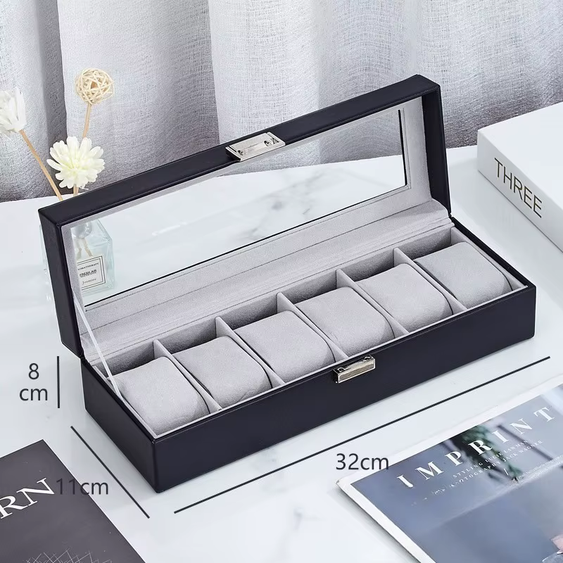 Boîte à montres en cuir PU à 6 emplacements - Étui de rangement et d'exposition de luxe pour montre-bracelet