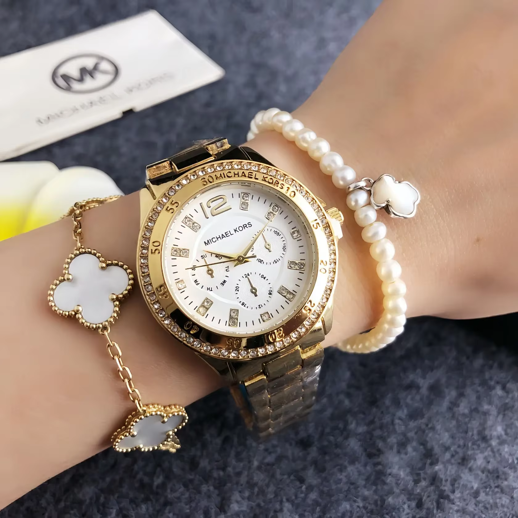 Michael Kors 2026 Sac à main de luxe pour femme, montre-bracelet en alliage haut de gamme, sertie de diamants, style féminin