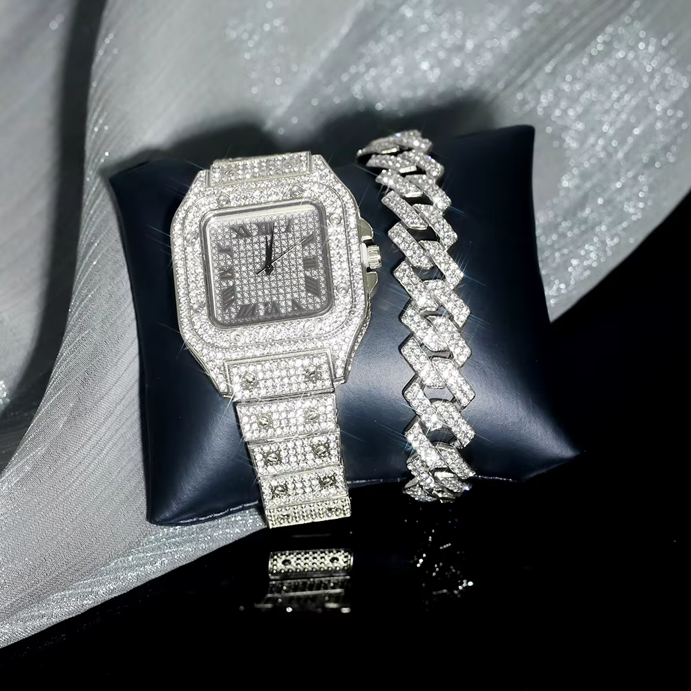 Ensemble bracelet et montre glacé pour hommes et femmes