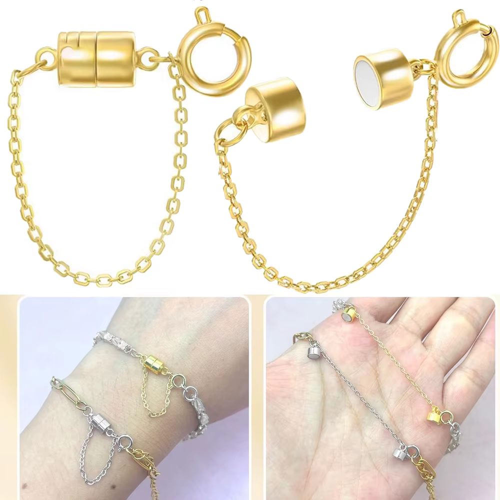 5 pièces de fermoirs et de boucles magnétiques pour bracelet avec chaîne de sécurité