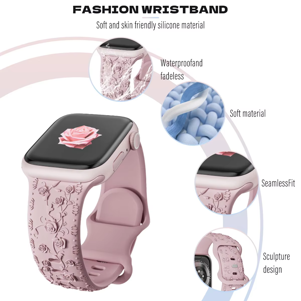 Bracelets gravés en Rose pour Bracelet de montre Apple Ultra2 49mm 45/44mm 38/40/41mm