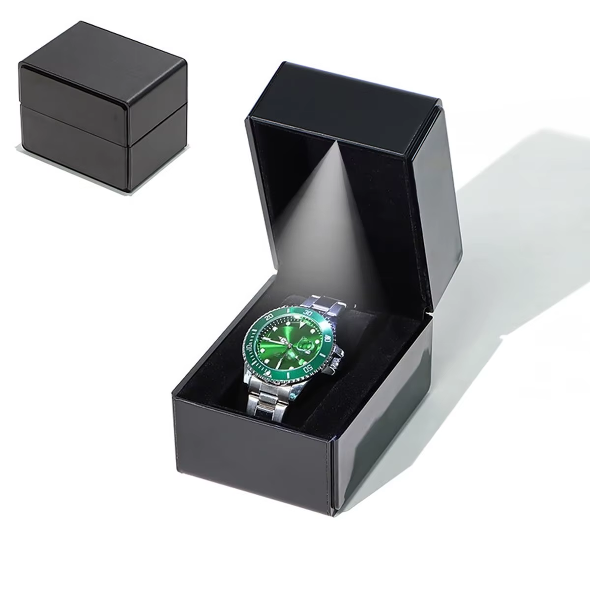 Boîte à montre de luxe en cuir PU avec lumière LED