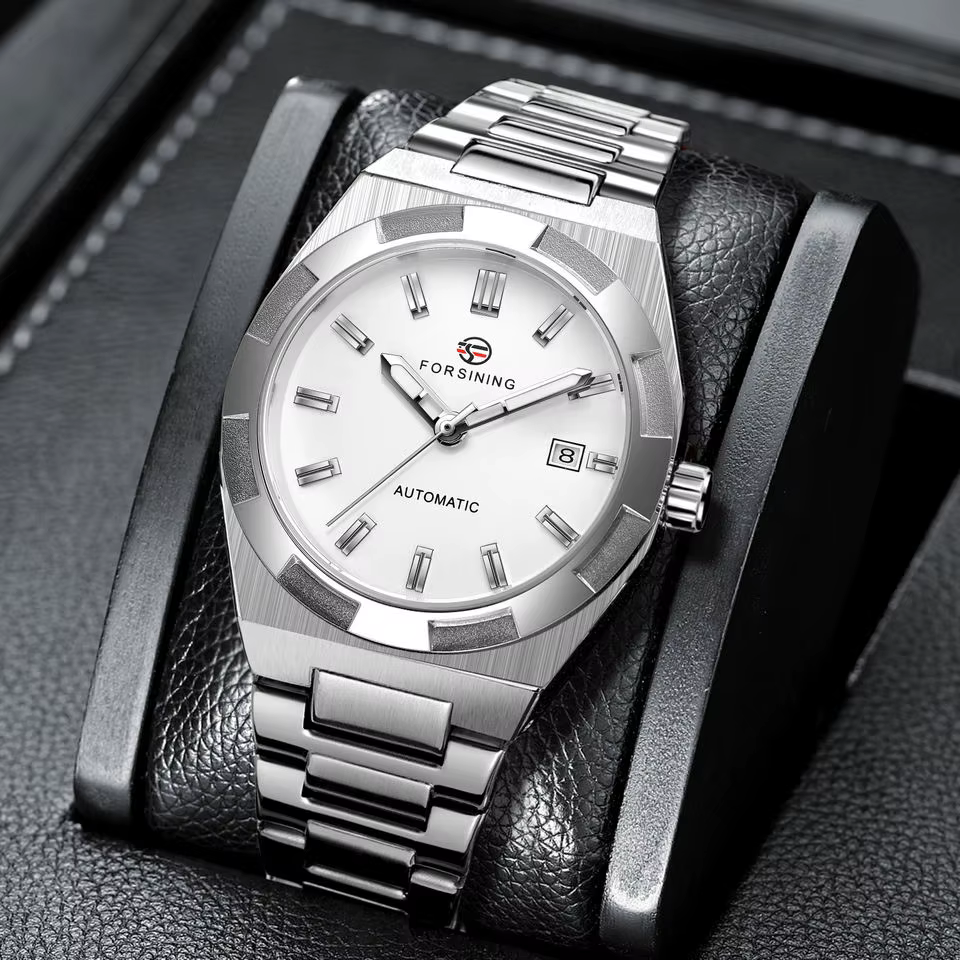 Nouveau noir hommes d'affaires Style classique décontracté automatique auto-vent montre mécanique bracelet en acier inoxydable grand cadran analogique calendrier