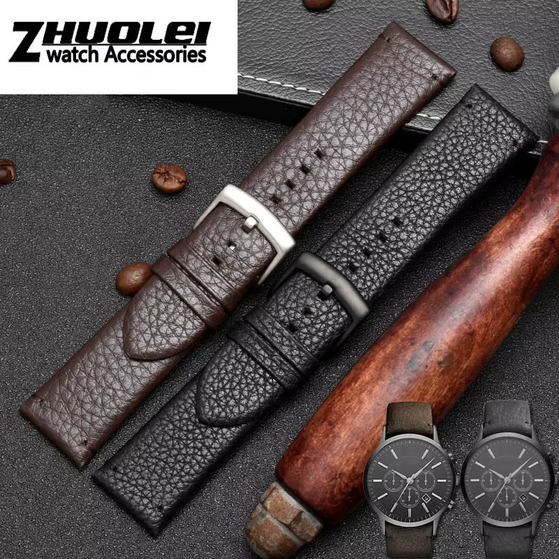 Bracelet de montre en cuir véritable pour homme