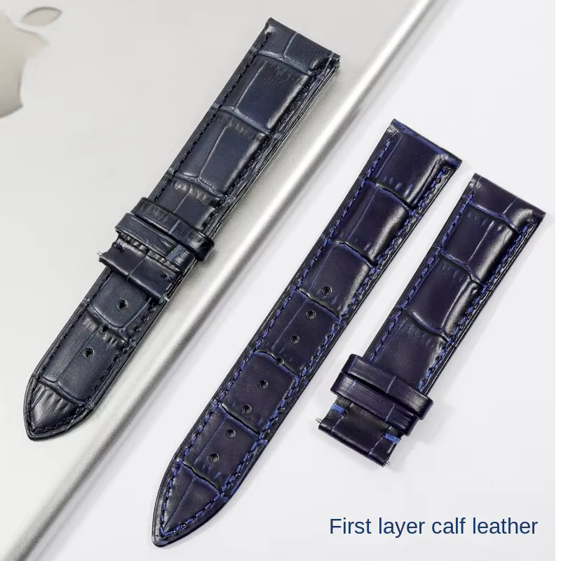 Bracelet de montre en cuir véritable bleu foncé pour citoyen seiko casio omega