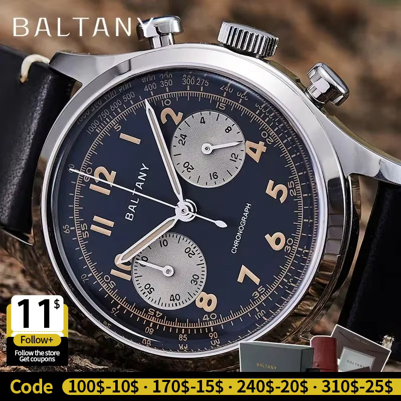 Baltany S5034 39mm chronographe montre homme saphir cristal Panda cadran en acier inoxydable Super lumineux Vintage montres à Quartz