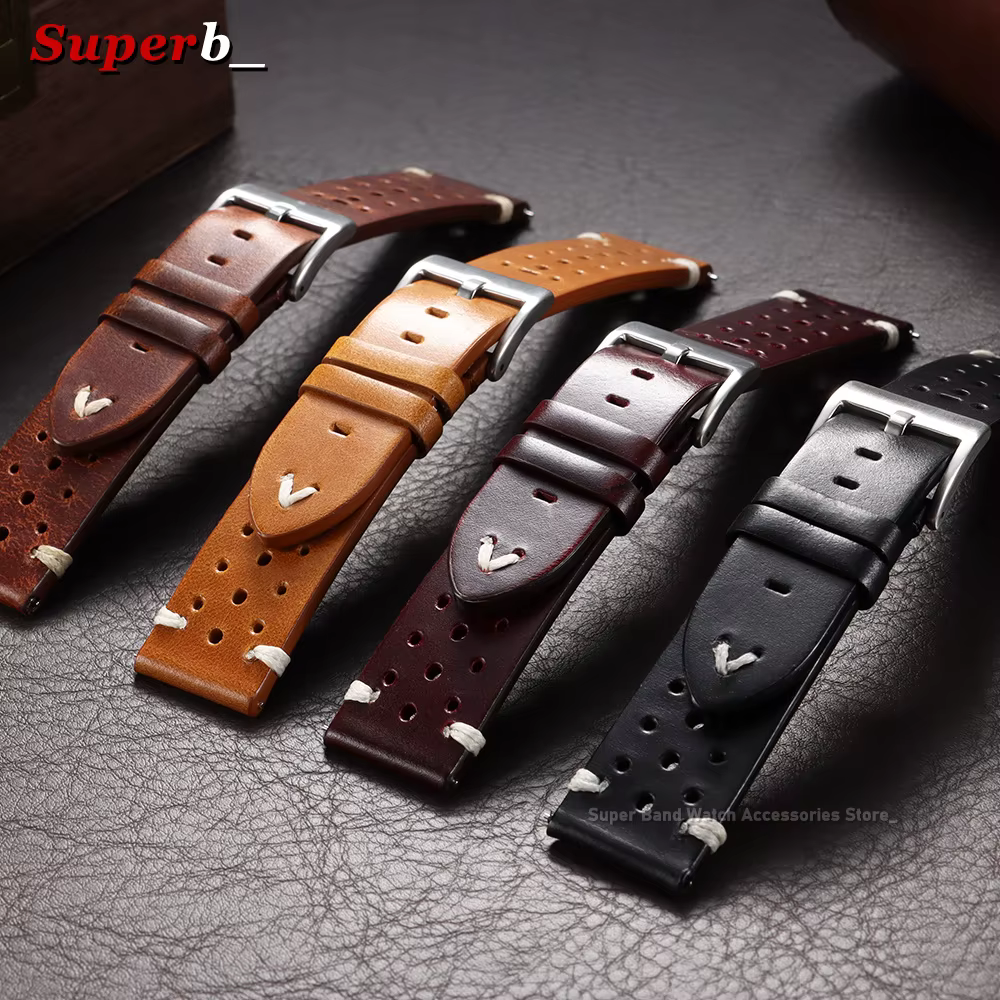Bracelet de montre en cuir huilé marron vintage à dégagement rapide 20mm 22mm