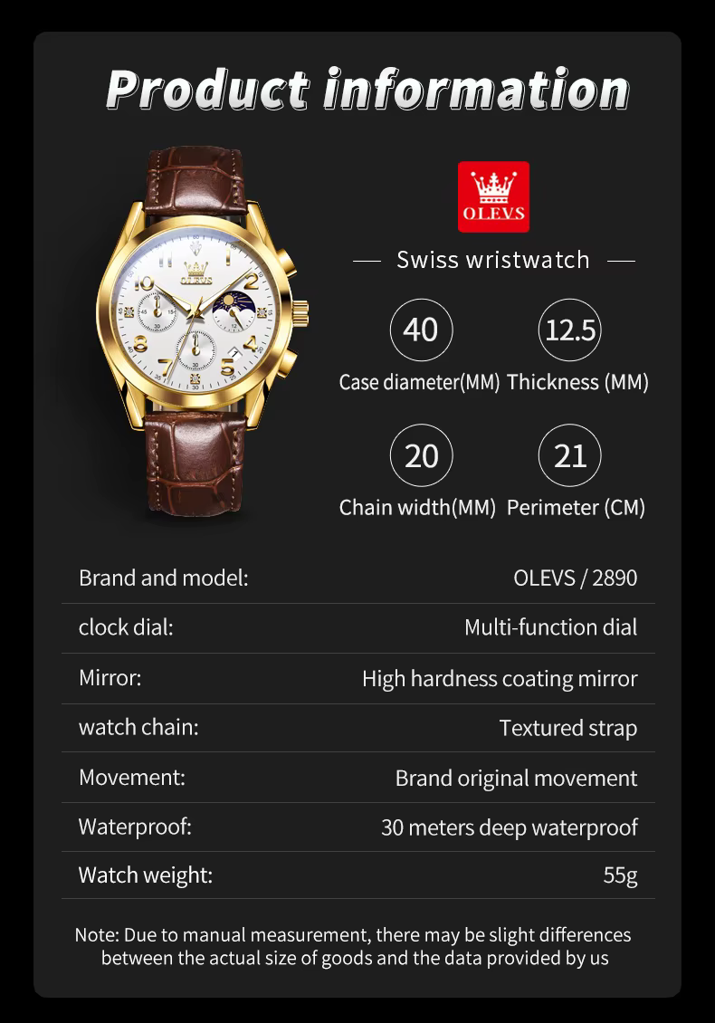Montre-bracelet à quartz OLEVS 2890 pour homme
