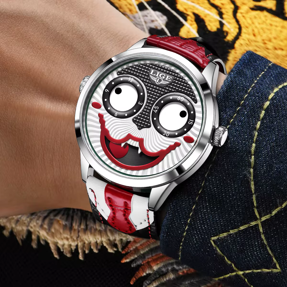 LIGE montre hommes Cool Joker classique montres hommes mode Clown bracelet en cuir étanche Quartz montres pour hommes Reloj Hombre