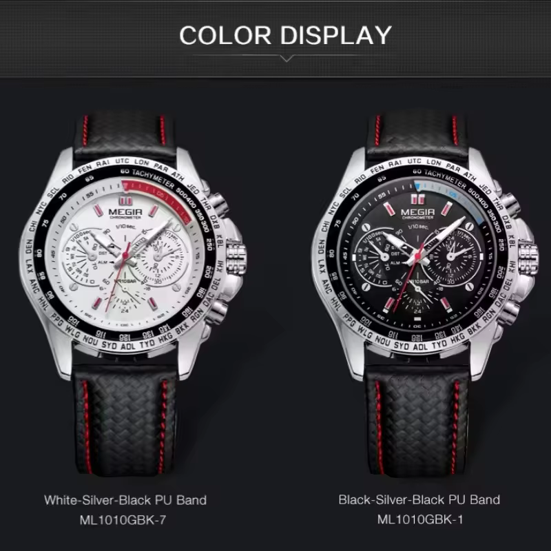 MEGIR 1010 montre à Quartz pour hommes populaire Original de luxe marque de mode bracelet en cuir horloge de sport