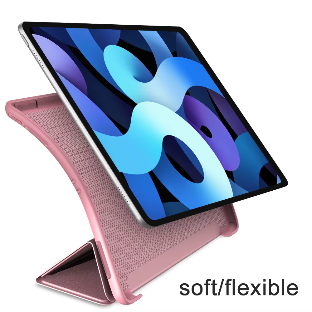 Étui pour iPad Air Pro MINI, 3 4 5 6 7 8 9 10e génération, 3 plis, en cuir, pour tablette, support souple en silicone liquide, 11 12.9 13