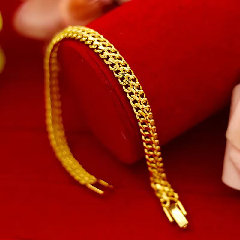 Bracelets en or jaune pur 18K 999 pour femmes, 6mm, chaîne et maillons de mariage classiques, cadeaux de noël, bijoux ne se décolore jamais