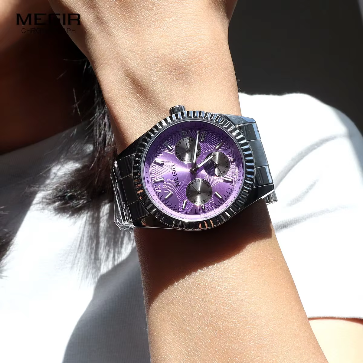 Montre à quartz MEGIR 1102 avec bracelet en acier inoxydable