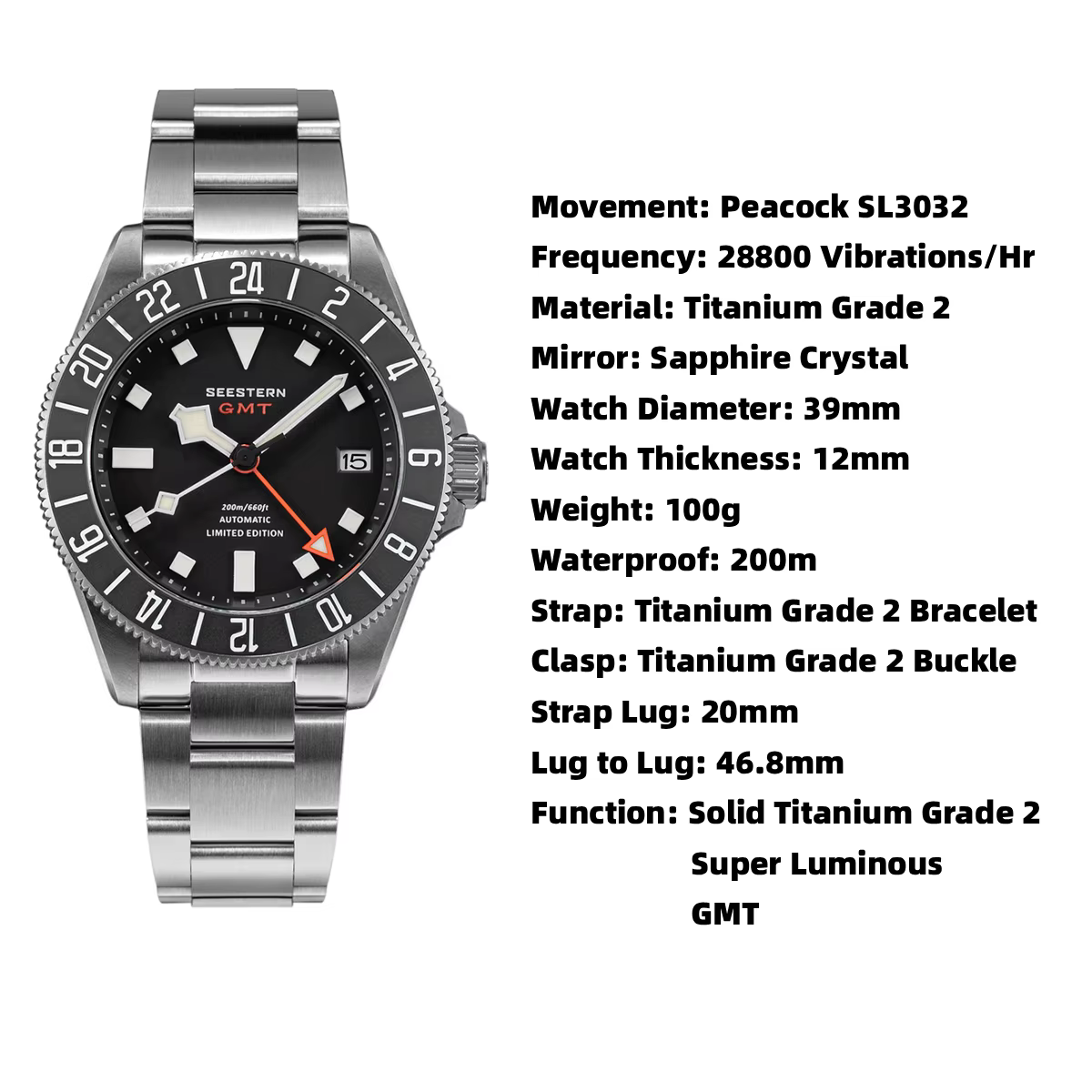 Montre de plongée en titane pour hommes