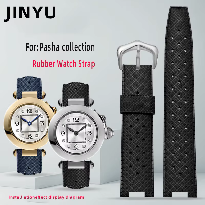 Rubber watch strap for cartier PASHA series 20*10mm 20*12mm 20*15mm watchband Notched Wristband Bracelet men's