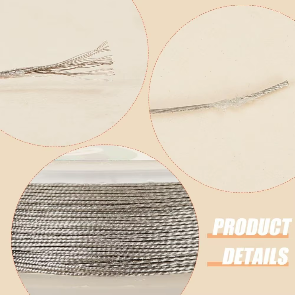 Fil de perles en nylon et acier inoxydable, 19 brins, 0.015 pouces/0.38mm 49 pieds, pour collier et bracelet, kit gris clair