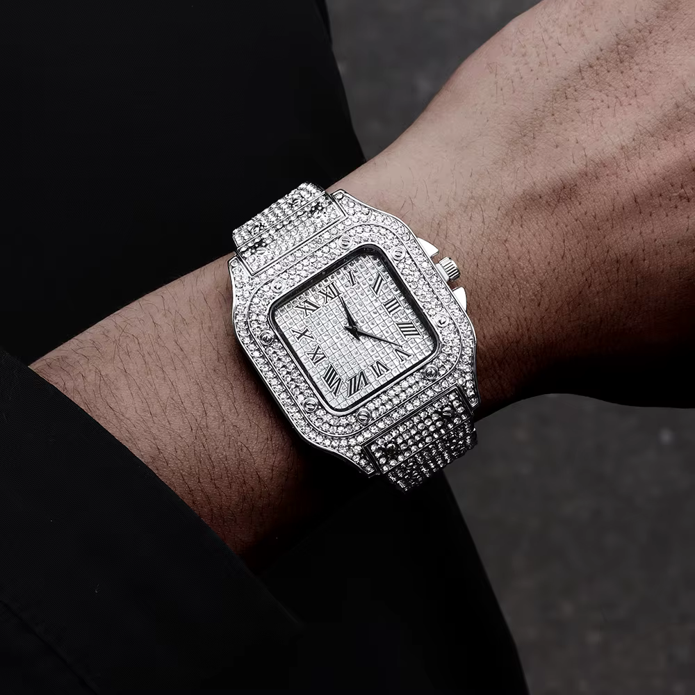 Ensemble bracelet et montre glacé pour hommes et femmes