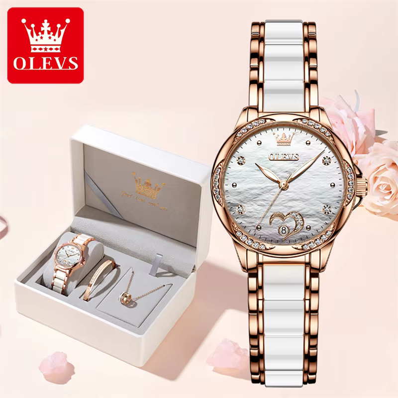 OLEVS Top marque de luxe en céramique montre mécanique pour les femmes mode diamant Bracelet et collier ensemble