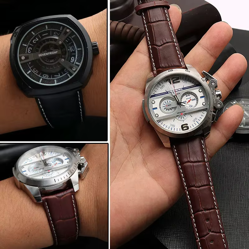 Bracelet de montre en cuir véritable de grande taille pour Armani AR2411 Panerai PA111 441 hommes 22mm 23mm 24mm 26mm