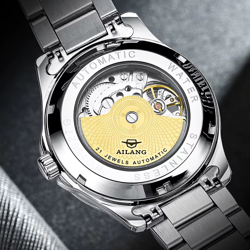 AILANG hommes montres haut de gamme de luxe en acier inoxydable montre mécanique
