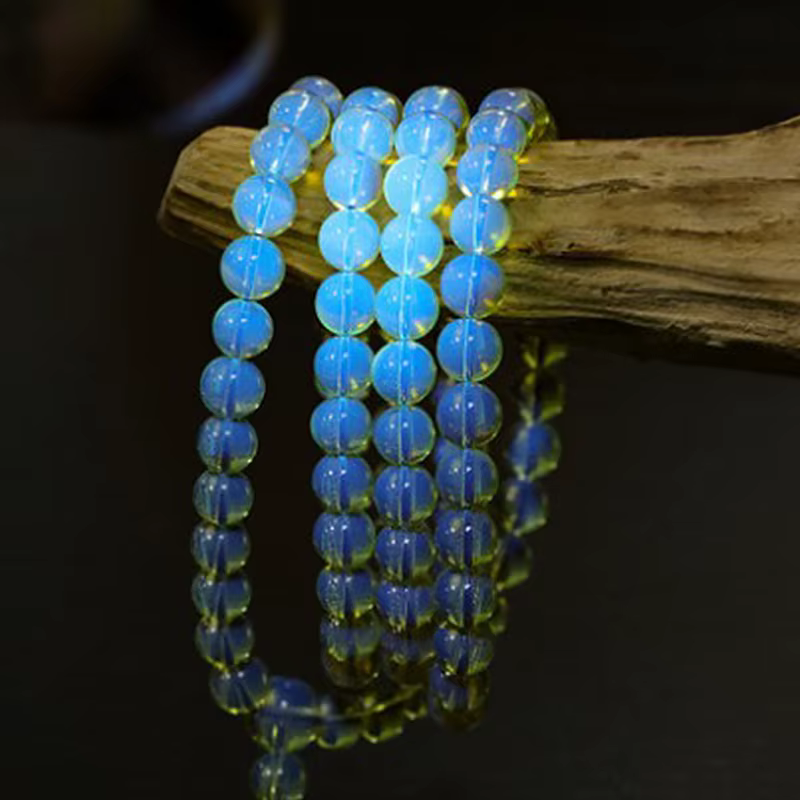 Bracelet Mexicain en Ambre Bleu d'Eau Purifiée, 108 Perles de Bouddha Rondes en Ambre, Chapelet pour Homme et Femme
