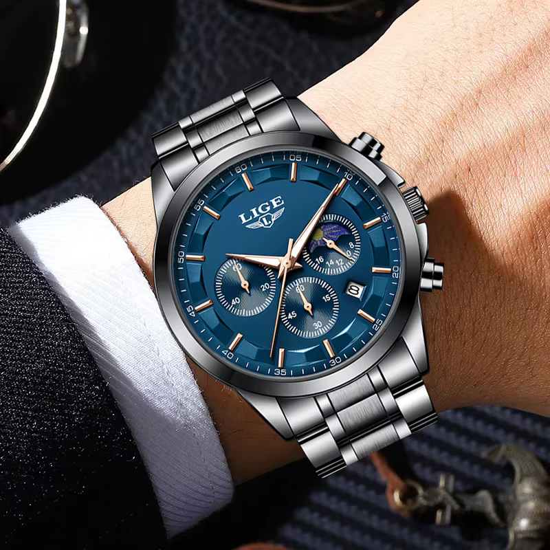 LIGE Quartz homme montre haut de gamme de luxe horloge d'affaires mode sport décontracté en acier inoxydable calendrier étanche lumineux montres pour hommes