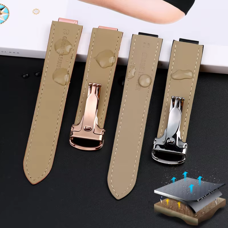 Bracelet de montre en cuir véritable bleu foncé pour femme