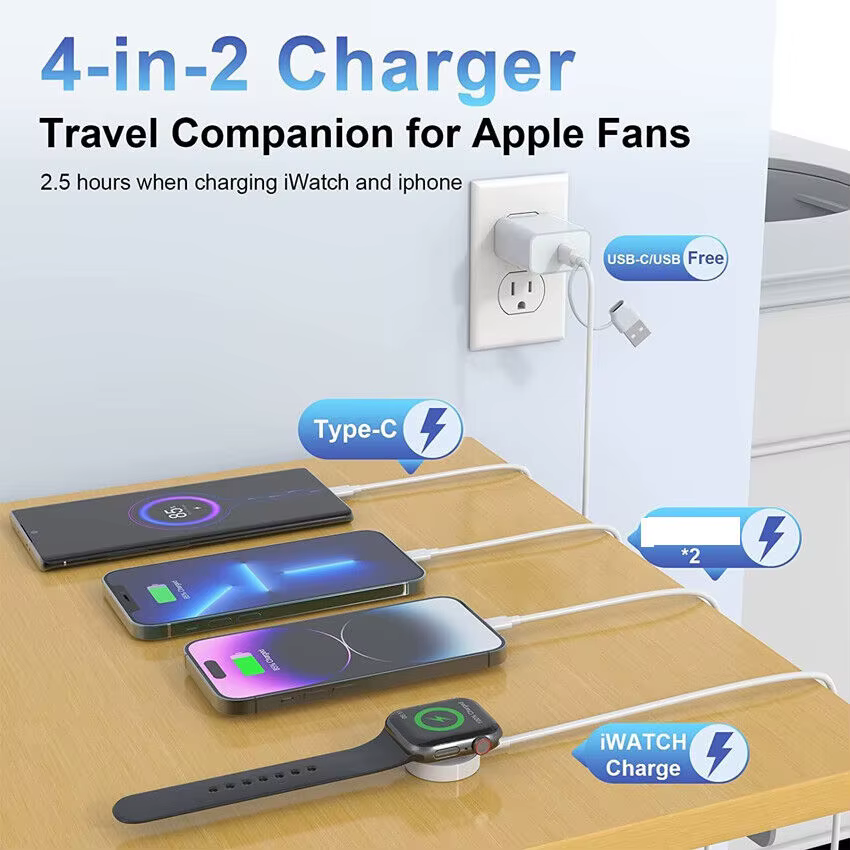Câble de charge multiple 4 en 2 pour Apple Watch