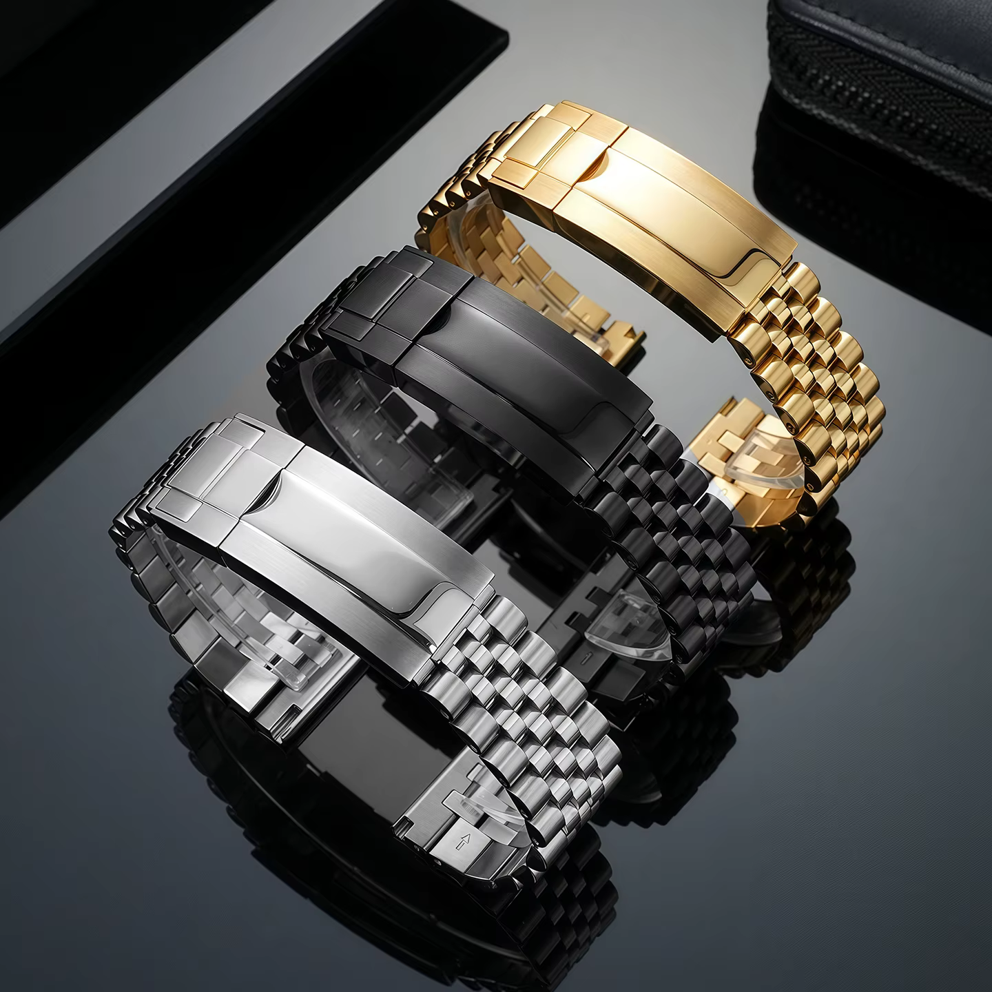 Bracelet en acier inoxydable Jubilee à extrémités courbes de 20 mm et 22 mm pour Rolex GMT Seiko Tudor