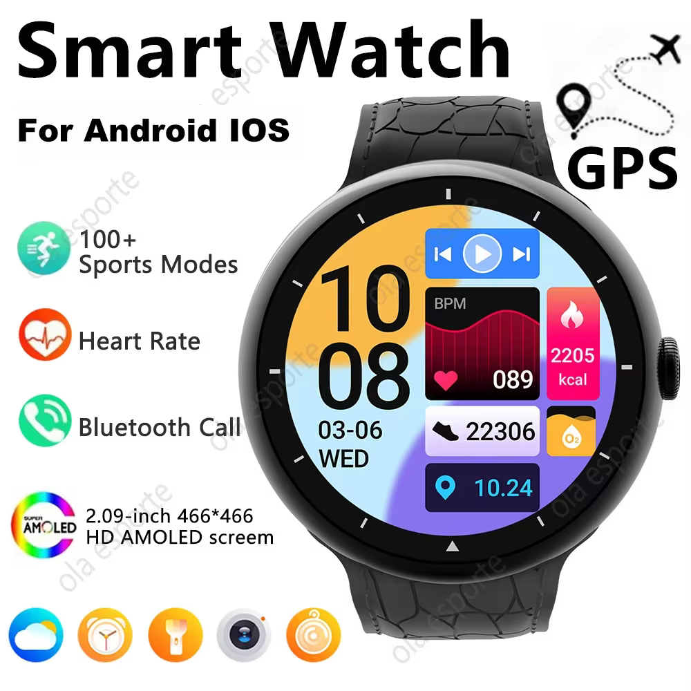 Montre intelligente 2.09 pouces AMOLED écran Bluetooth appel boussole Tracker hommes montres de sport moniteur de santé femmes Smartwatch étanche