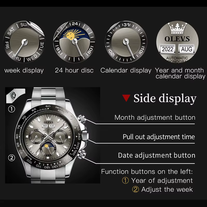 Montre-bracelet de sport mécanique étanche pour homme