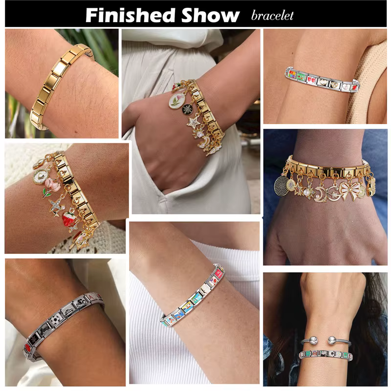 FUNIQUE Bracelet à breloques créatif frites pain chat Corgi maillons à breloques italiens ajustement 9mm Bracelet en acier inoxydable fabrication de bijoux à bricoler soi-même