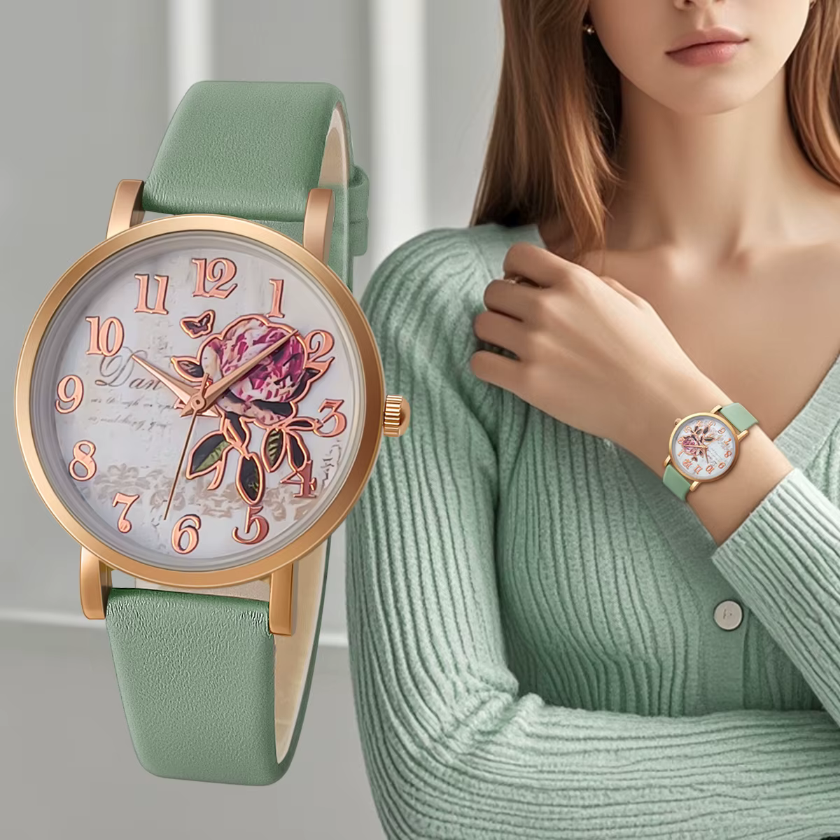 Nouveau Style de mode décontracté de luxe femmes cadran pivoine en cuir PU montre à Quartz élégant populaire polyvalent montre-bracelet cadeaux de vacances présent