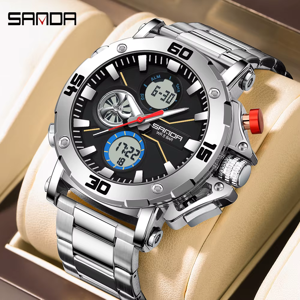 SANDA Original Sport montre-bracelet pour hommes Quartz double affichage montre numérique homme étanche montres militaires Relogio Masculino