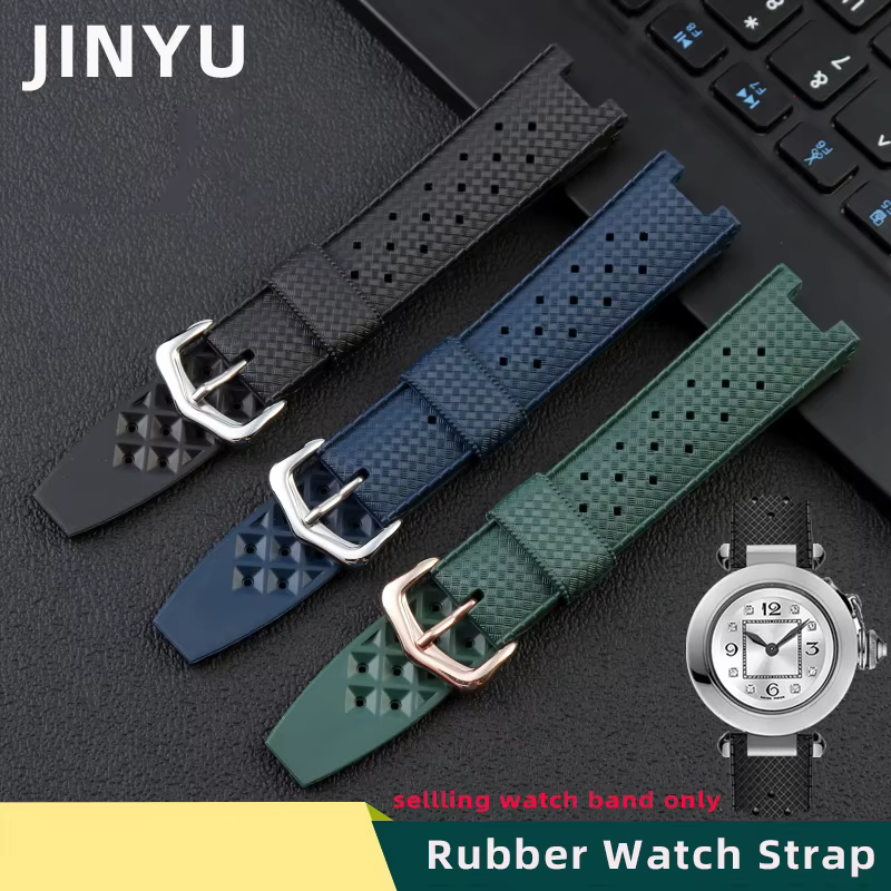 Rubber watch strap for cartier PASHA series 20*10mm 20*12mm 20*15mm watchband Notched Wristband Bracelet men's