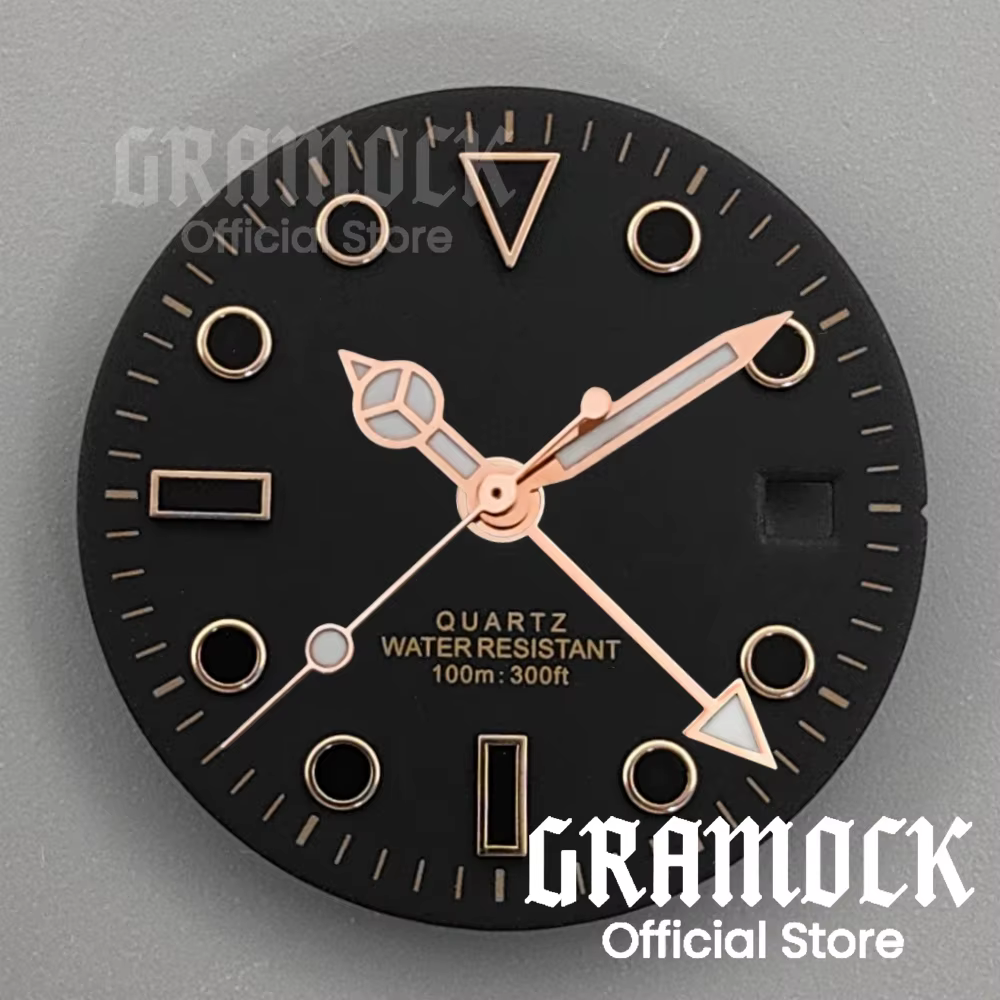 GRAMOCK hommes 29mm GMT 515 Quartz rose vert noir bleu cadran de montre avec quatre aiguilles