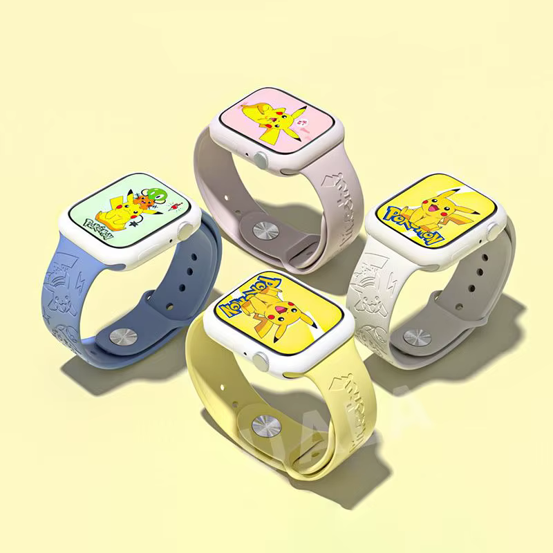 Bracelet en silicone Pikachu gravé au laser 3D pour Apple Watch Series 10 9 6 Ultra, bracelet sportif de dessin animé Dopamine, cadeaux parfaits pour les fans