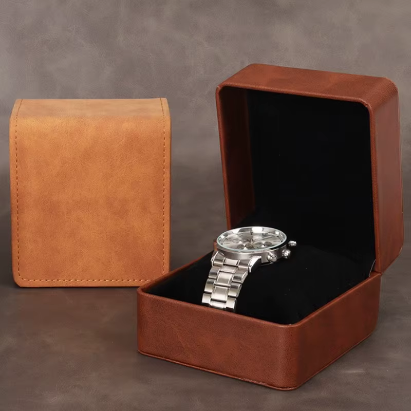 Boîte à montre simple en cuir de luxe (1-2 pièces) – Étui de rangement portable pour montres et bijoux pour homme – Idéal comme cadeau