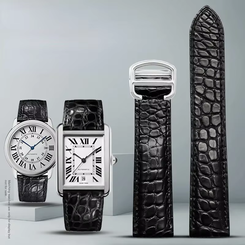 Bracelet de montre en cuir véritable pour homme