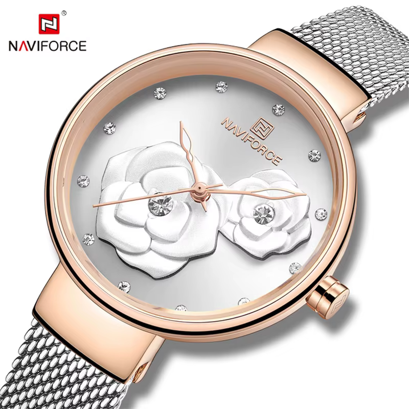 Femmes montre NAVIFORCE haut de gamme marque en acier maille étanche dames montres fleur Quartz femme montre-bracelet charmante fille horloge
