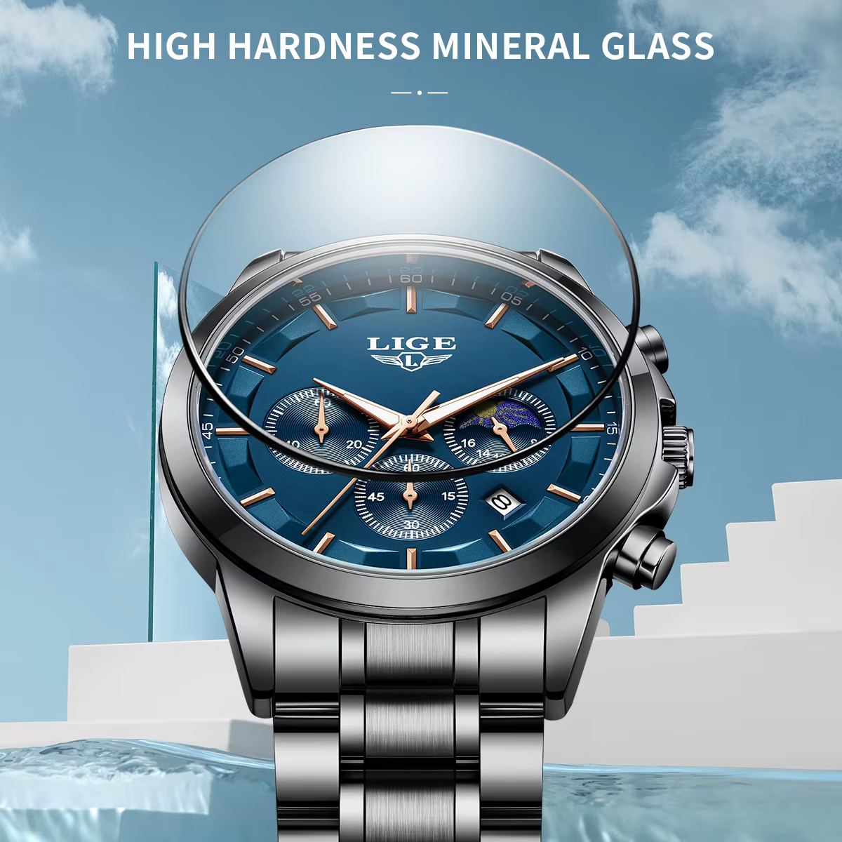 LIGE Quartz homme montre haut de gamme de luxe horloge d'affaires mode sport décontracté en acier inoxydable calendrier étanche lumineux montres pour hommes