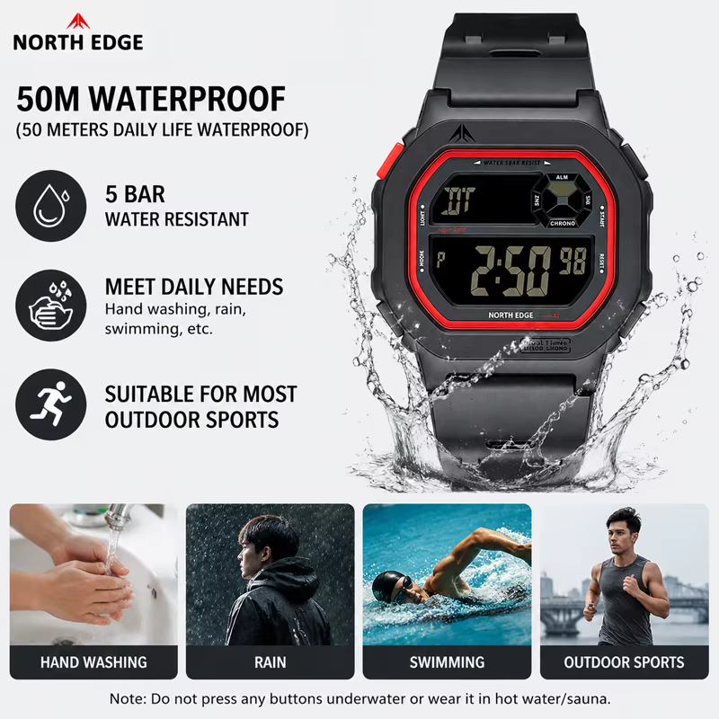 Montre numérique à écran carré NORTH EDGE X1 2026 pour hommes et femmes