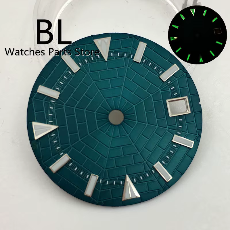 Cadran de montre bleu BL 29mm, vert, design Shoous Araneose, adapté au mouvement mécanique automatique NH35 NH36, couronne d'horloge 3/3, 8 heures