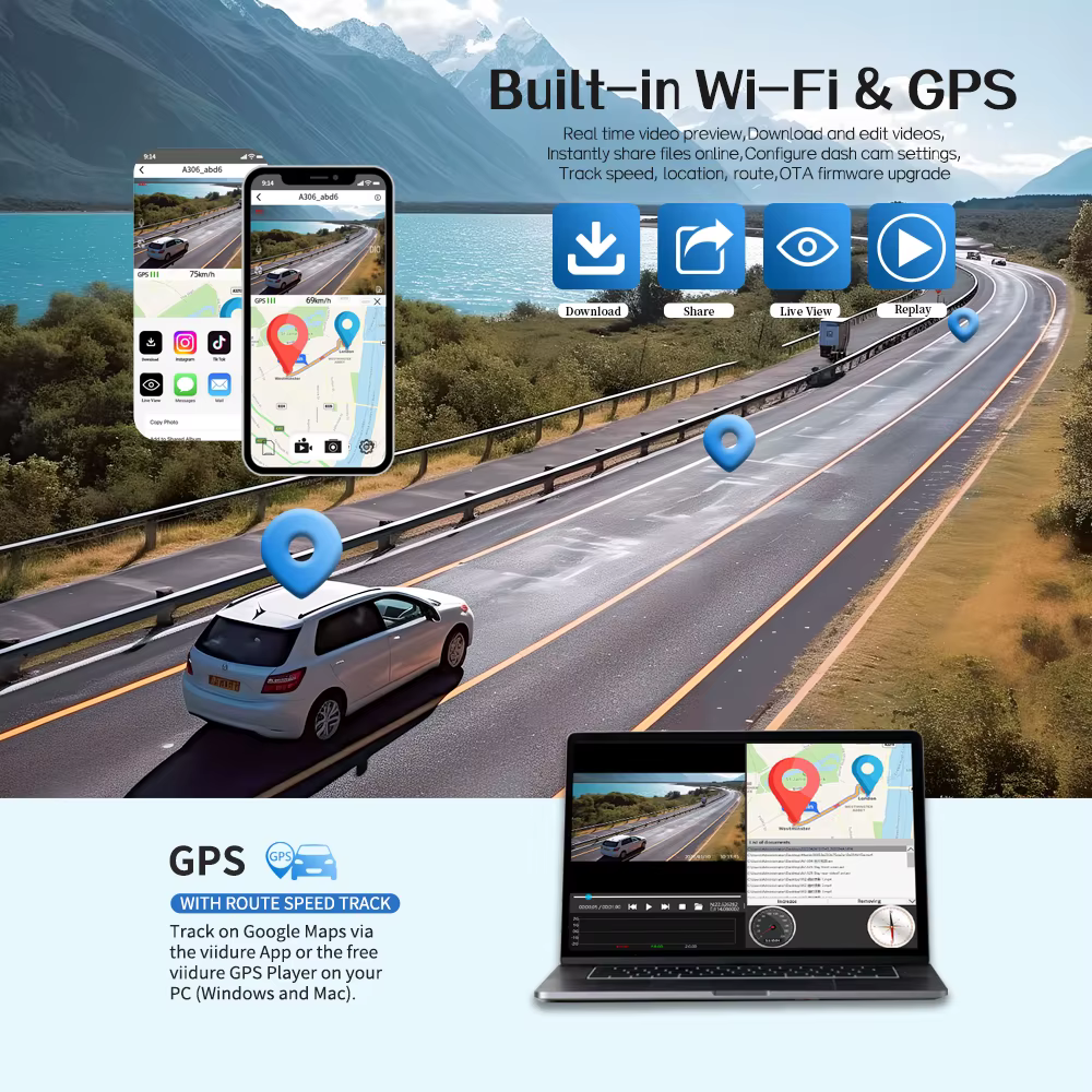 Moniteur de stationnement WiFi GPS 24h, caméra de tableau de bord pour enregistreur de conduite de voiture, 4 objectifs FHD 1080P DashCam, tachygraphe de Vision nocturne 64 go 360 °   DVR de voiture