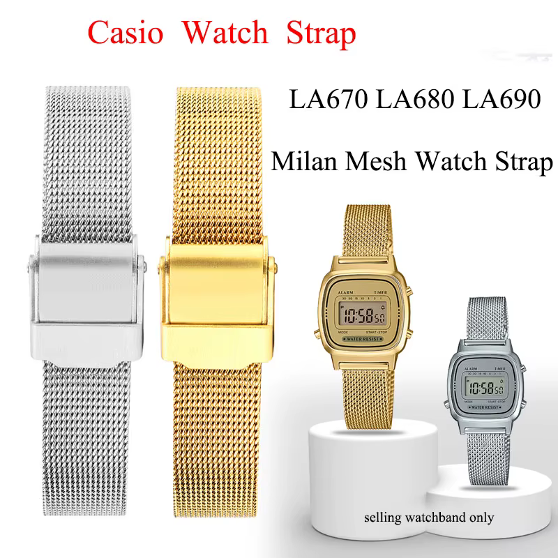 Bracelet de montre en maille Milan pour Casio, petit argent rétro petit or LA670 LA680 LA690, bracelet de montre en acier inoxydable pour femmes 13mm 14mm