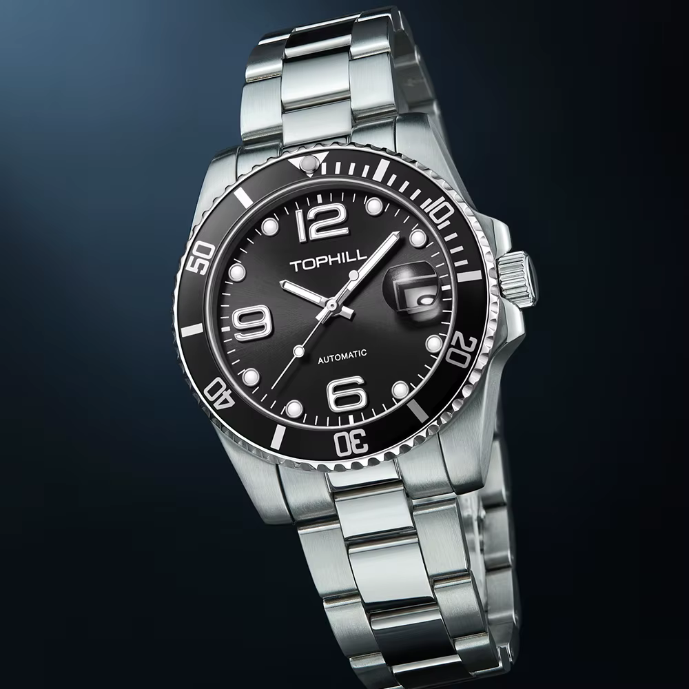 Montres pour hommes TOPHILL automatiques 40 mm Dandong 2820 avec lunette en aluminium