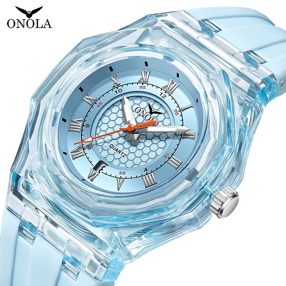 Mode Couple montre hommes et femmes marque ONOLA luxe étanche Transparent en plastique Silicone bande Quartz