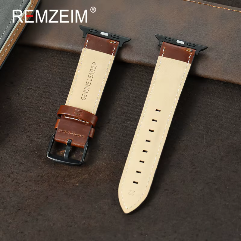 Bracelet en cuir marron noir pour Apple Watch 38/40/41/42/44/45/46/49mm