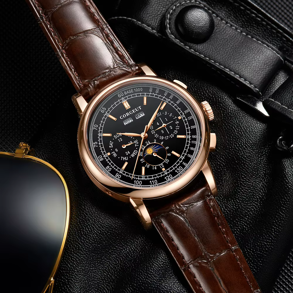 Logo personnalisé bricolage montres mécaniques automatiques pour homme d'affaires Multification Date jour mois année